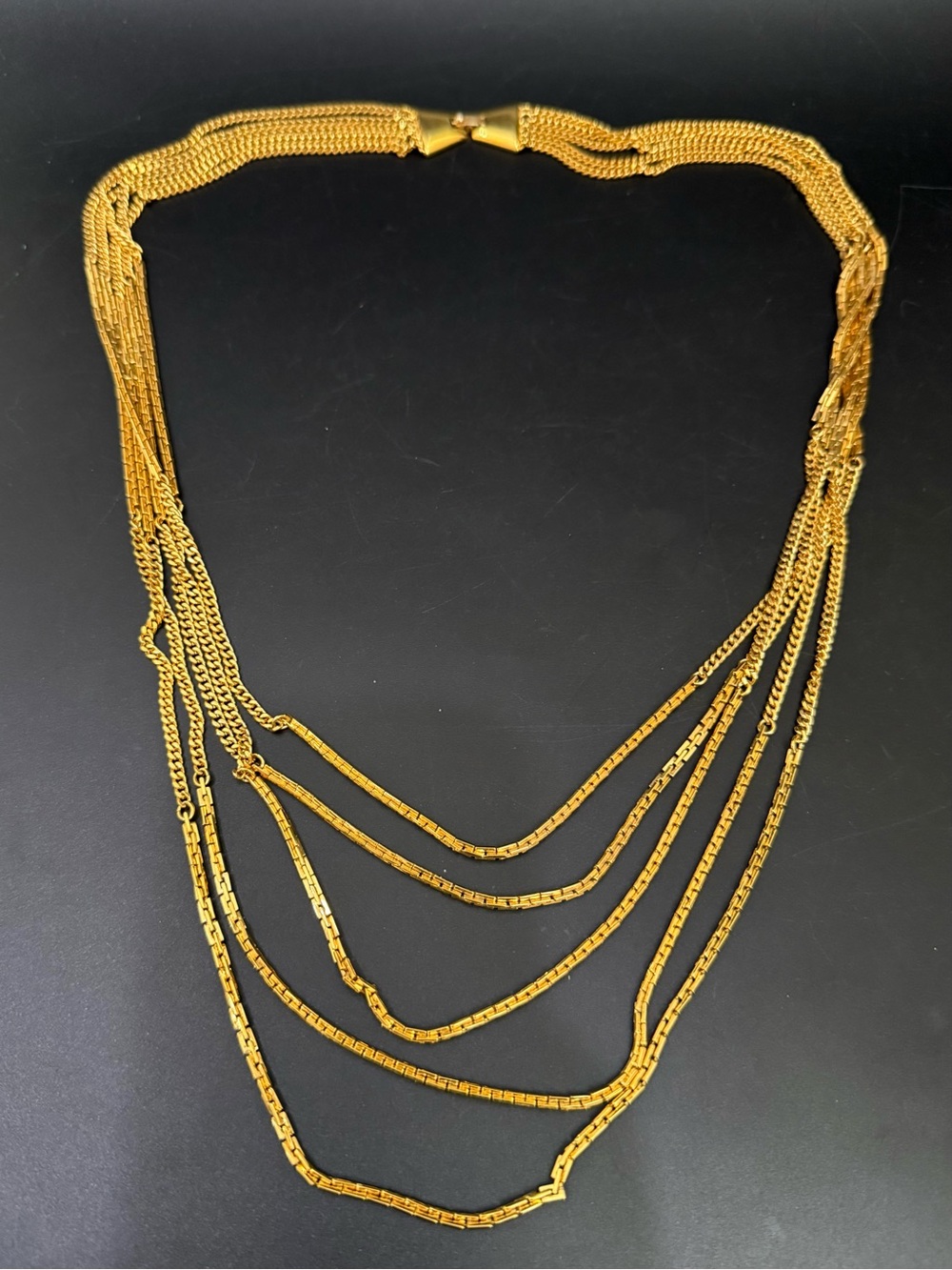 Vintage MONET Gold-tone Multistrand Five Graduated Draping Chain Necklace - Picture 3 of 12
